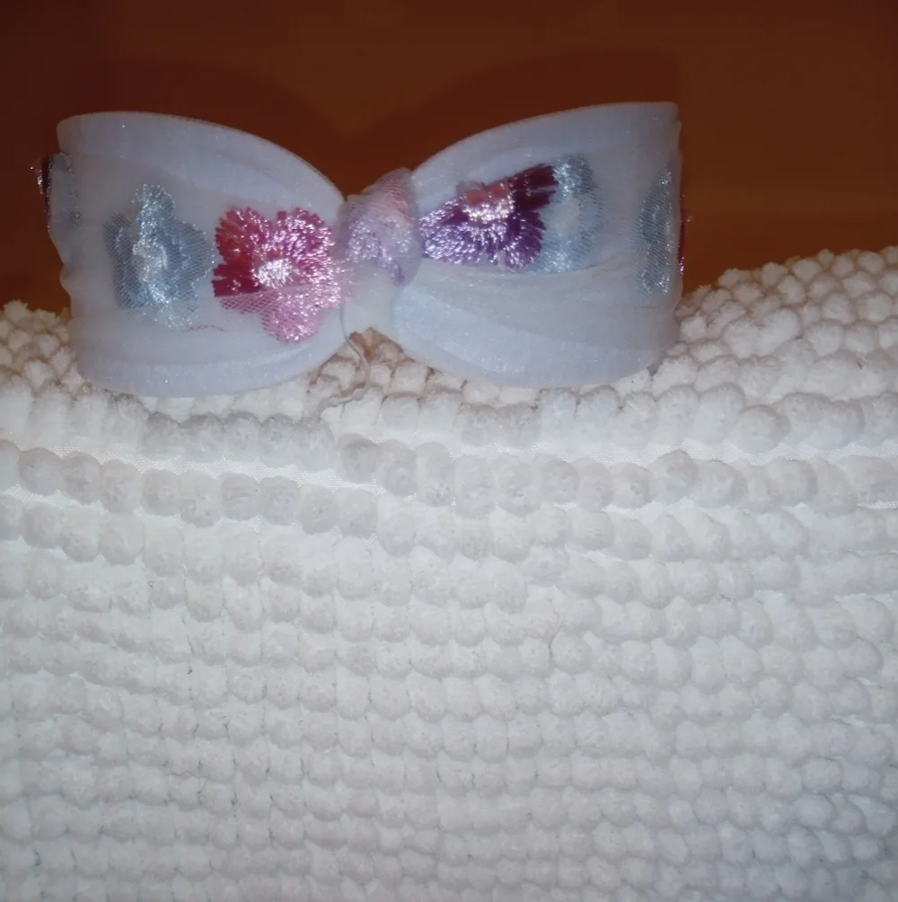 Boutique White Floral Embroidered Wide Headband | Knotted Tulle Over Flowers